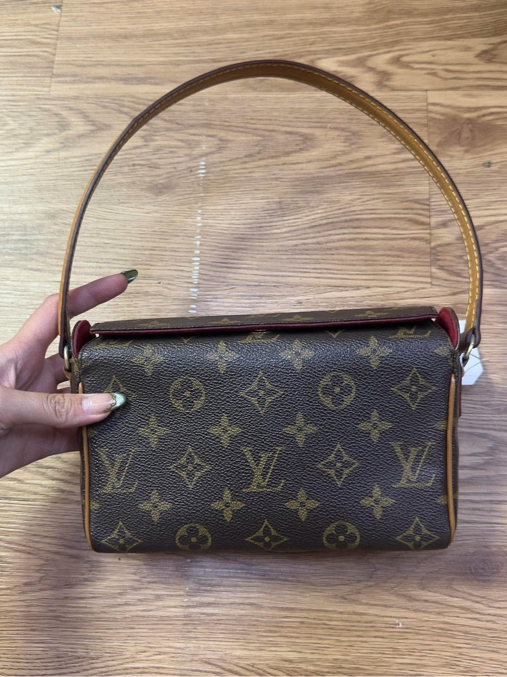 Louis Vuitton Brown Monogram Canvas Shoulder Bag with Red Trim